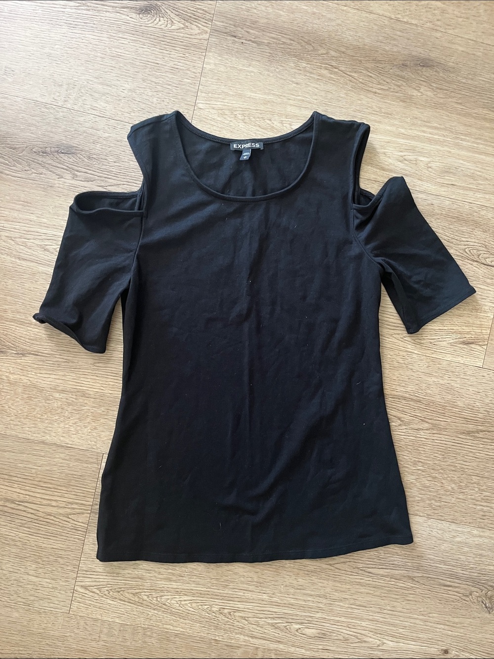 Express Black Cold-Shoulder Scoop Neck Tee